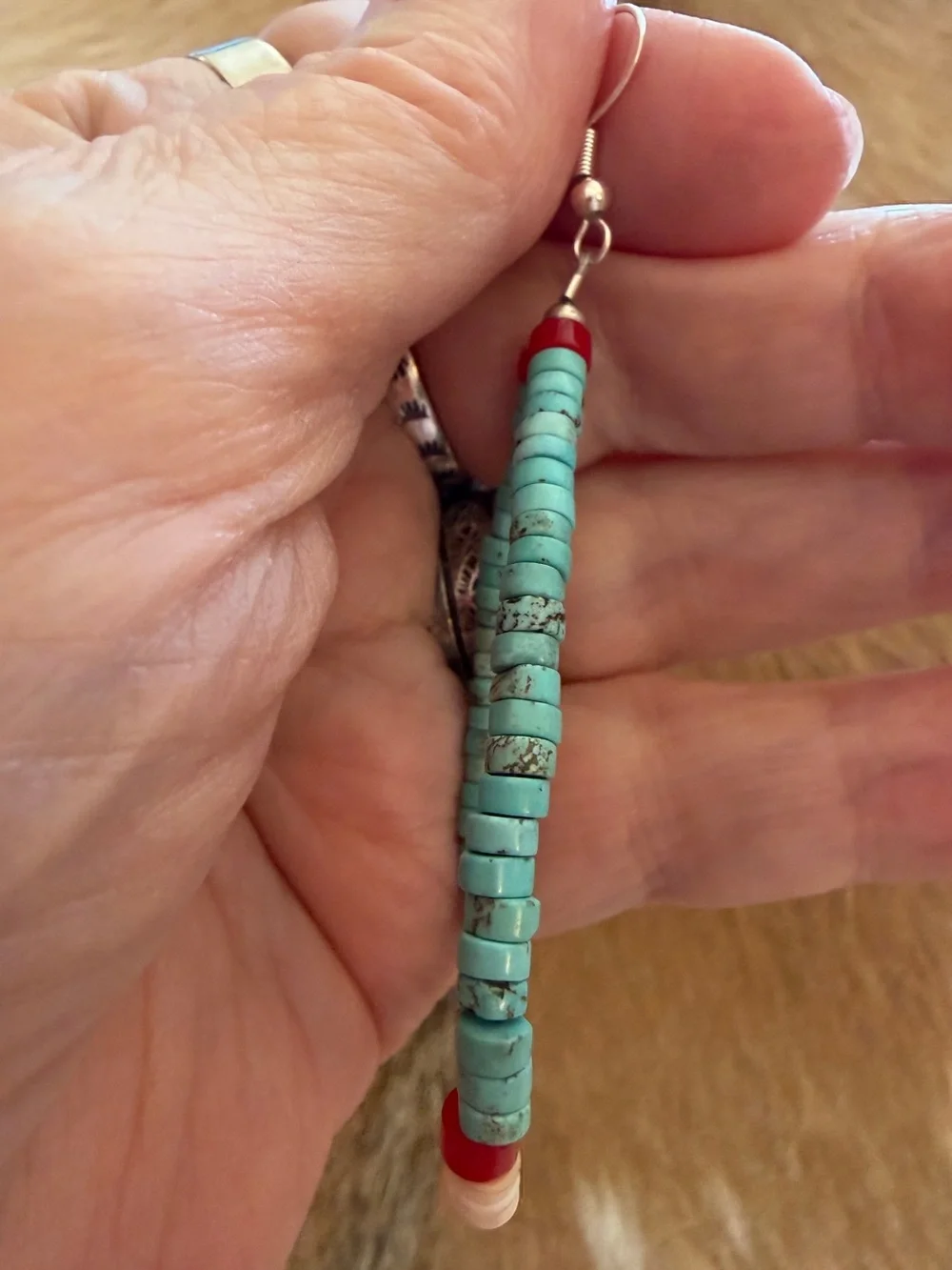❤️ Native American “S Duncan” Heishi Turquoise Coral Luhuanus Shell 925 Earrings